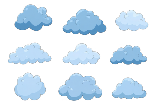 Cartoon Clouds Set on Transparent Background for Illustration Design