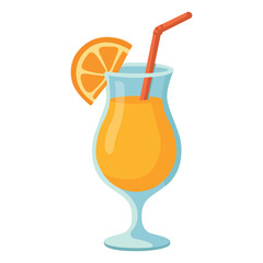 Flat vector illustration of a glass of orange juice with straw and orange slice – summer tropical drink