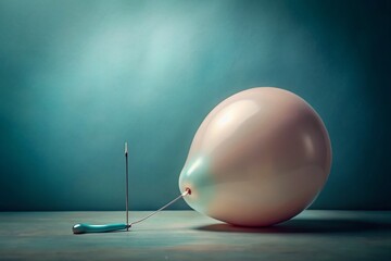 Bloated Stomach Relief: Conceptual Image of Balloon and Needle Removing Discomfort