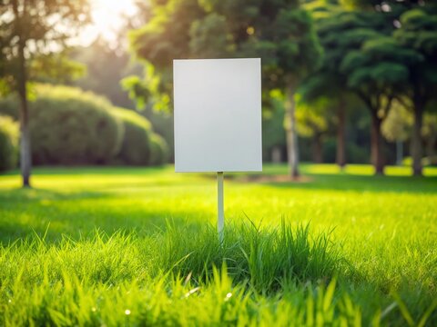 Blank White Sign on Lush Green Lawn - Perfect for Your Message
