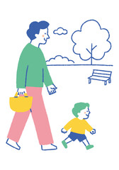 Father taking a walk in the park with a boy_Color