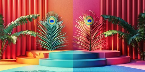 Peacock Feathers in a Colorful Scene