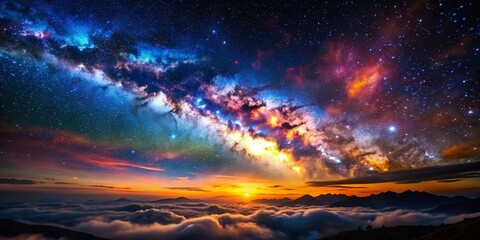 Fototapeta premium Celestial Night: Drone View of Starry Sky and Nebulae