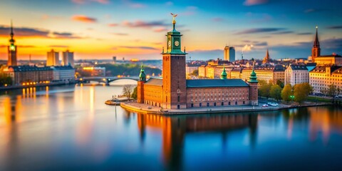 Obraz premium Charming Stockholm City Hall Tilt-Shift Panorama - Sweeping Cityscape View