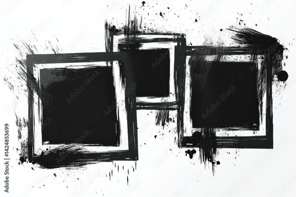 Poster black grunge frame rectangles for creative design projects and artistic collages with textured rough
