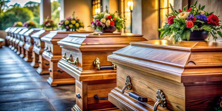 Closed Caskets at a Funeral Service:  Respectful and Dignified Imagery