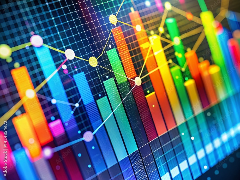 Poster close-up macro shot of data visualization chart elements, business intelligence software symbol