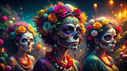 Colorful Catrinas: Vibrant Day of the Dead Sugar Skulls Photography