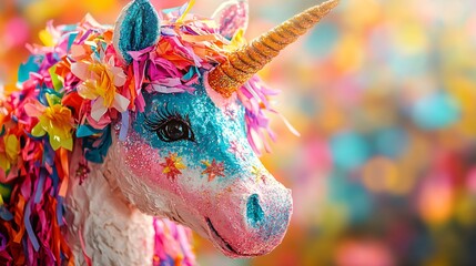Vibrant unicorn piñata perfect for festive celebrations like Cinco de Mayo, birthdays, or whimsical themed parties, bringing playful joy and colorful decor to any event.