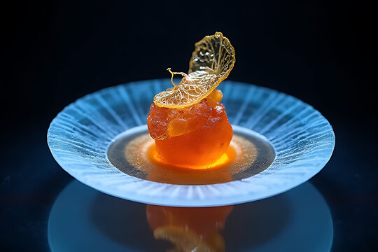 Gourmet dessert creation modern kitchen food photography dark environment close-up culinary art