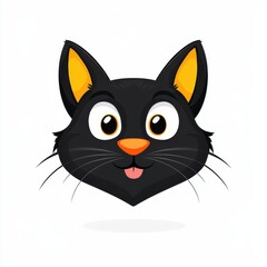 Obraz premium Cartoon illustration of a black cat with yellow eyes and ears, pink tongue, and orange nose