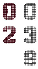 Digital Mosaic Numbers Zero One Two Three Four and Five on Black Isolated Background