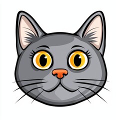 Obraz premium Cartoon illustration of a gray cat with yellow eyes and an orange nose