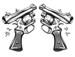 Detailed Illustration of Two Revolvers Side By Side on Transparent Background
