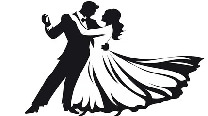 Elegant Silhouette Couple Dancing in Black and White Wedding Illustration