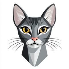 Obraz premium Modern geometric illustration of a cat's face with vivid yellow eyes and gray fur