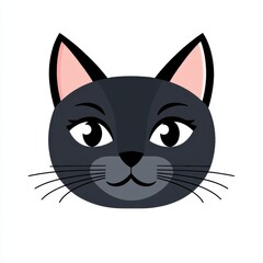 Illustration of a dark gray cat's face with large white eyes and black pupils