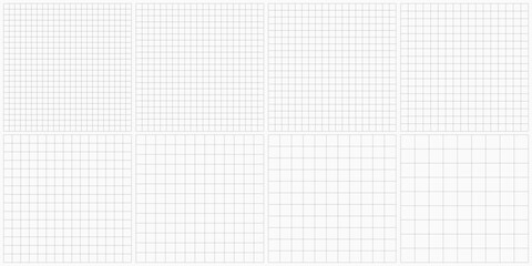 Set of square grid background with empty space. Design of square graph paper, school math sheet, grid paper sheet, notebook pattern, architectural graph paper. Vector illustration.