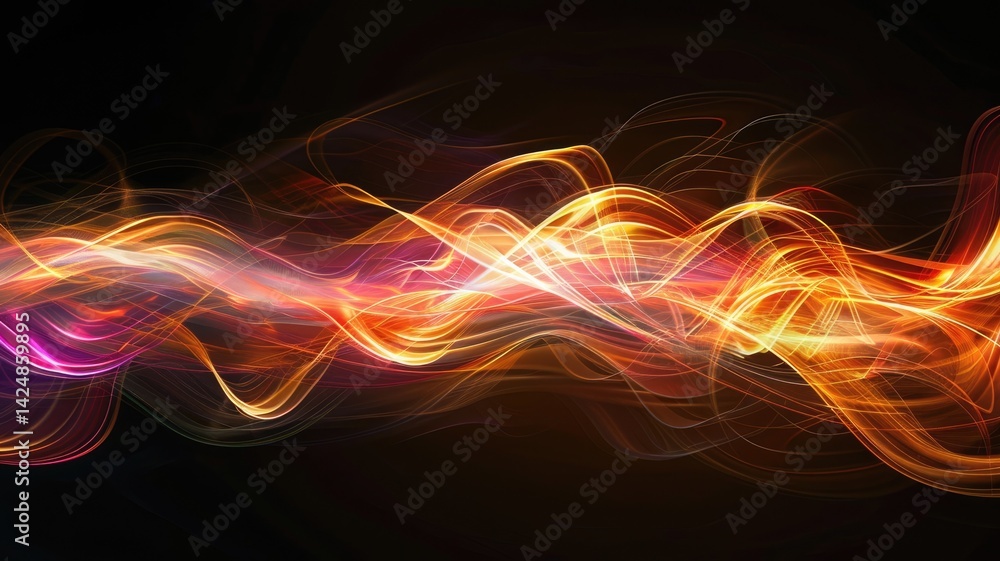 Poster dynamic digital wave with blue and orange light particles. digital art for design with glowing orang