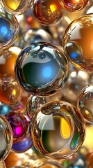 Colorful, reflective spheres in a swirling, abstract space