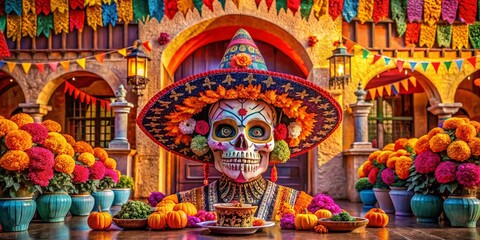 Obraz premium Day of the Dead Catrina Architectural Photography: Sugar Skull Decor & Festive Altars
