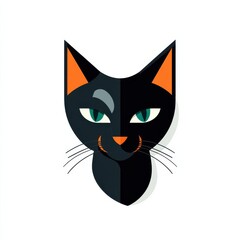 Fototapeta premium Stylized geometric illustration of a cat's face with bold colors and sharp shapes