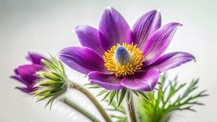 Obraz premium Delicate Purple Pasque Flower Blooming in Spring Meadow, Close-up Product Shot