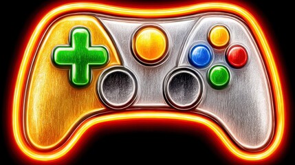 Glittering Game Controller Icon with Neon Orange Outline