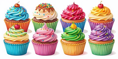 Delicious Cupcakes Clipart: Colorful Sprinkles & Icing Designs