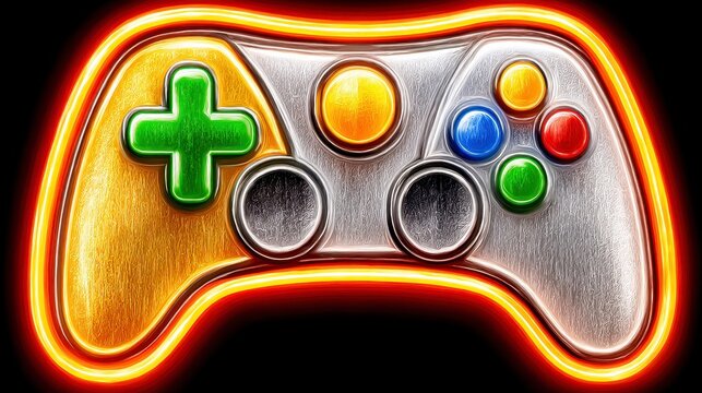 Glittering Game Controller Icon with Neon Orange Outline