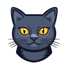 Obraz premium Cartoon illustration of a gray cat with bright yellow eyes and black nose