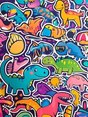 Playful cartoon dinosaurs stickers for kids fun environment colorful art collection