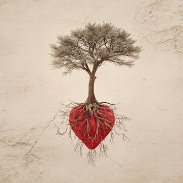 Heart tree growing love roots valentine nature relationship health care hope life growth concept symbol 100 char