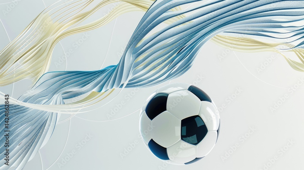 Poster abstract orange, black, and white swirling patterns with soccer floating in the air. background imag