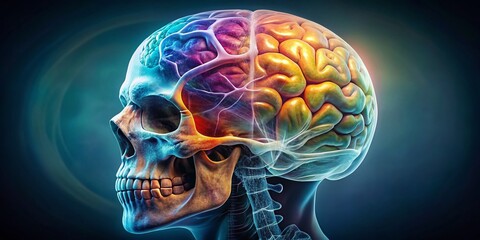 Double Exposure Skull Brain Anatomy Medical Science Art