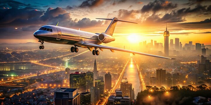 Double Exposure: Retro Jetliner Over Cityscape - Vintage Aviation Photography