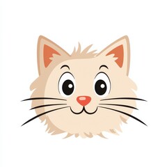 Obraz premium Cartoon illustration of a smiling cat with light beige fur, peach ears, and black whiskers