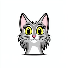 Obraz premium Illustration of a gray cat with bright yellow eyes and a playful expression