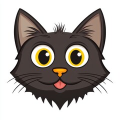 Cartoon Cat Face with Expressive Yellow Eyes and Pink Tongue