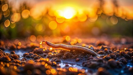 Early Bird, Low Light Dew-Covered Worm, Sunrise, Nature Photography