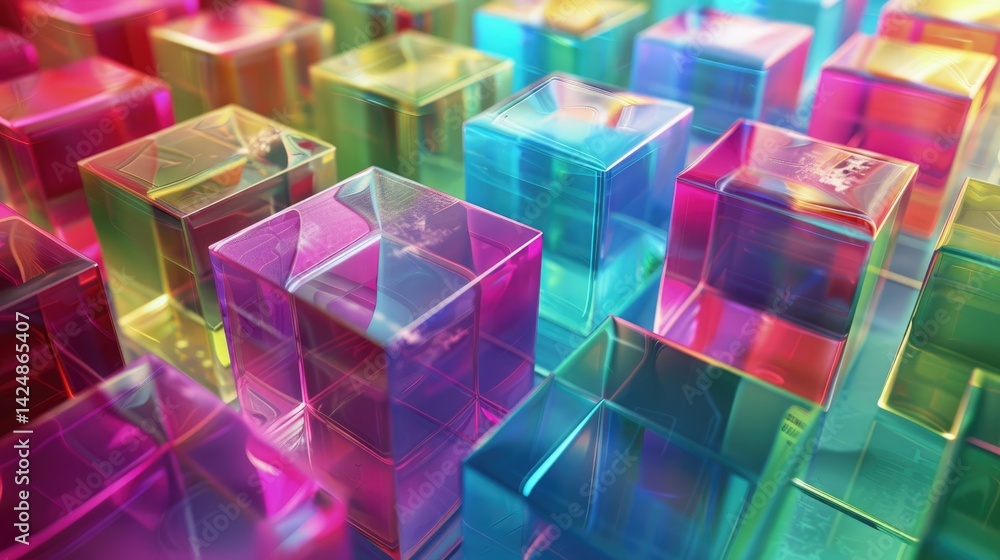 Poster vibrant and colorful transparent cubes create a modern digital background. this abstract design capt