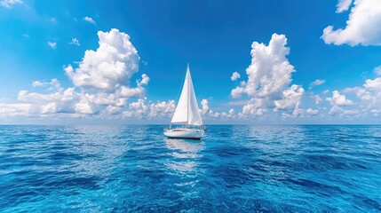 Obraz premium Tranquil sailboat on azure sea under a vast blue sky