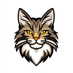 Obraz premium Cartoon illustration of a cat's face with yellow eyes and gray and brown fur