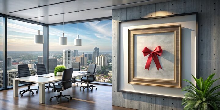 Empty Diploma Frame Mockup on Office Wall: CEO Promotion, Achievement, Success