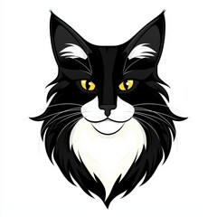 Obraz premium Illustration of a black cat with a white heart-shaped patch on its chin and vivid yellow eyes