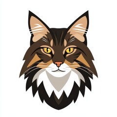 Obraz premium Close-up illustration of a cat's face with brown, black, and white fur and striking yellow eyes