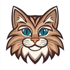 Fototapeta premium Cartoon illustration of a brown cat with blue eyes and white chin