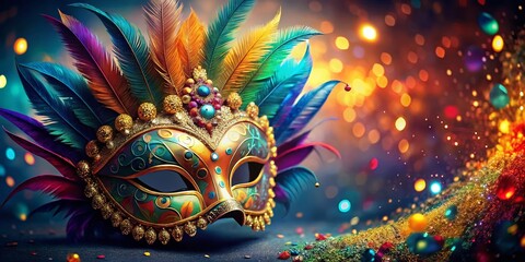 Festive Carnival Mask with Feathers, Rhinestones & Sparkles - Holiday Party Accessory