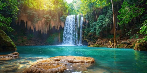 Waterfall in Lush Jungle Setting
