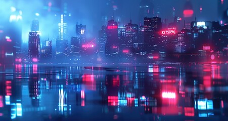 Cyberpunk Cityscape with Neon Lights and Reflections